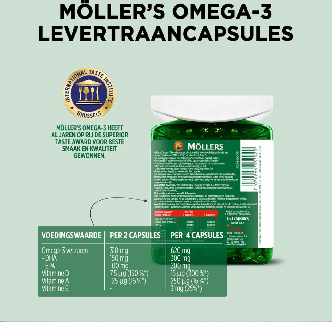 Mollers Omega-3 Levertraan 160 Capsules - Vanillesmaak