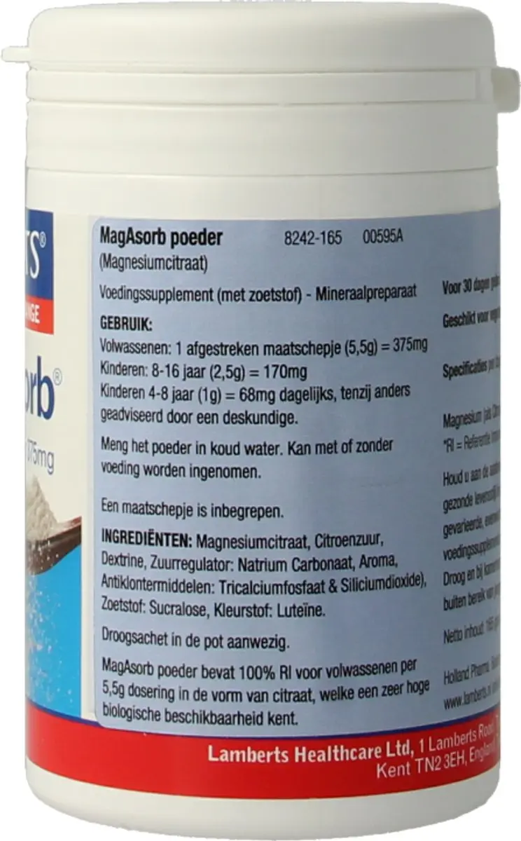Lamberts MagAsorb Magnesiumcitraat 375mg Poeder 165g