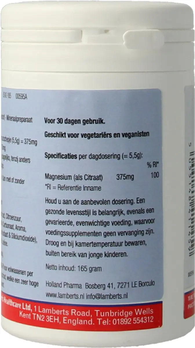Lamberts MagAsorb Magnesiumcitraat 375mg Poeder 165g