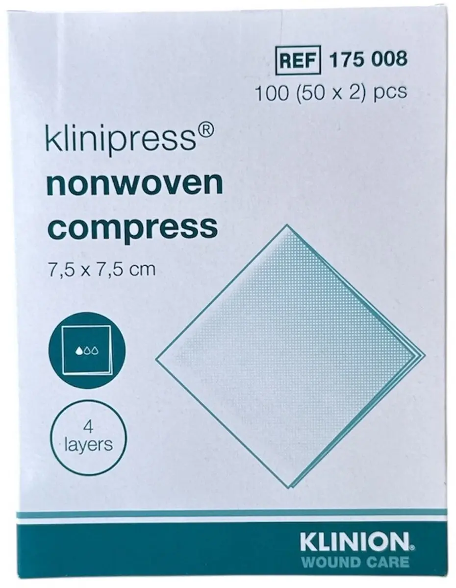 Klinion Non-Woven Kompres 7,5x7,5cm Steriel - 100 Stuks