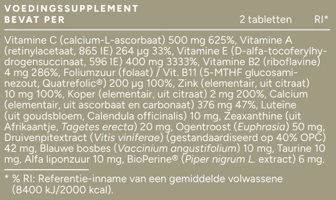 Mattisson Oog Support Voedingssupplement 60 Tabletten - Zink/Vitamine A/Riboflavine