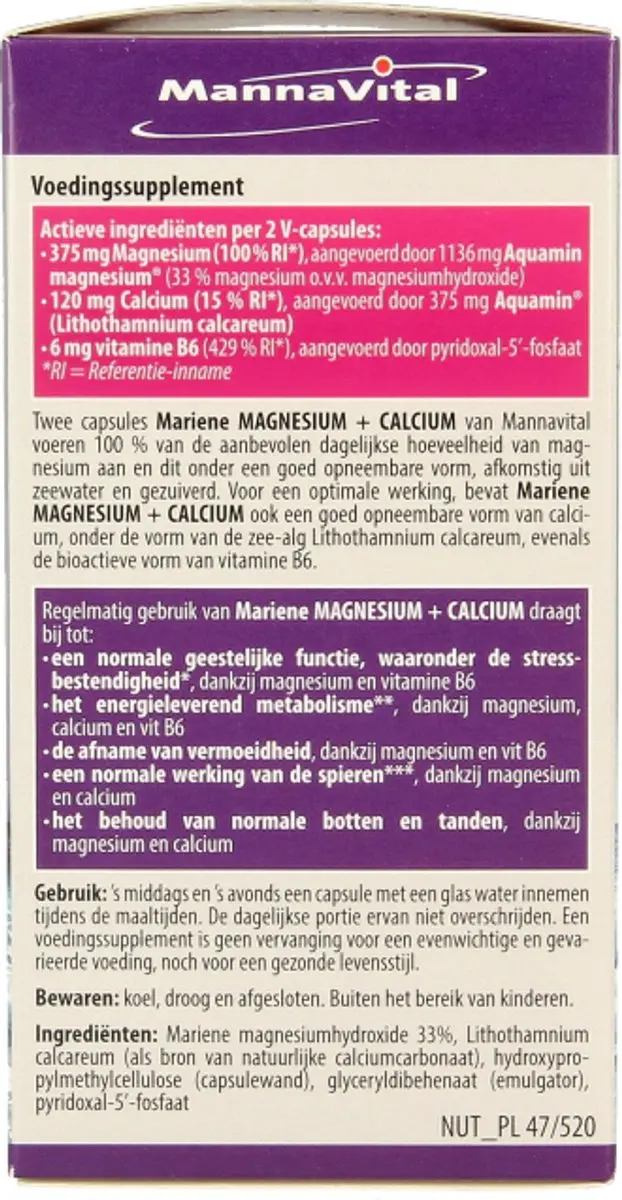 Mannavital Mariene Magnesium + Calcium Platinum 120 Capsules
