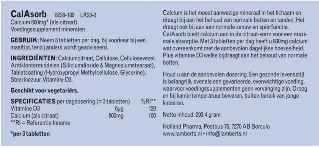 Lamberts CalAsorb Calcium Citraat & Vitamine D3 180 Tabletten