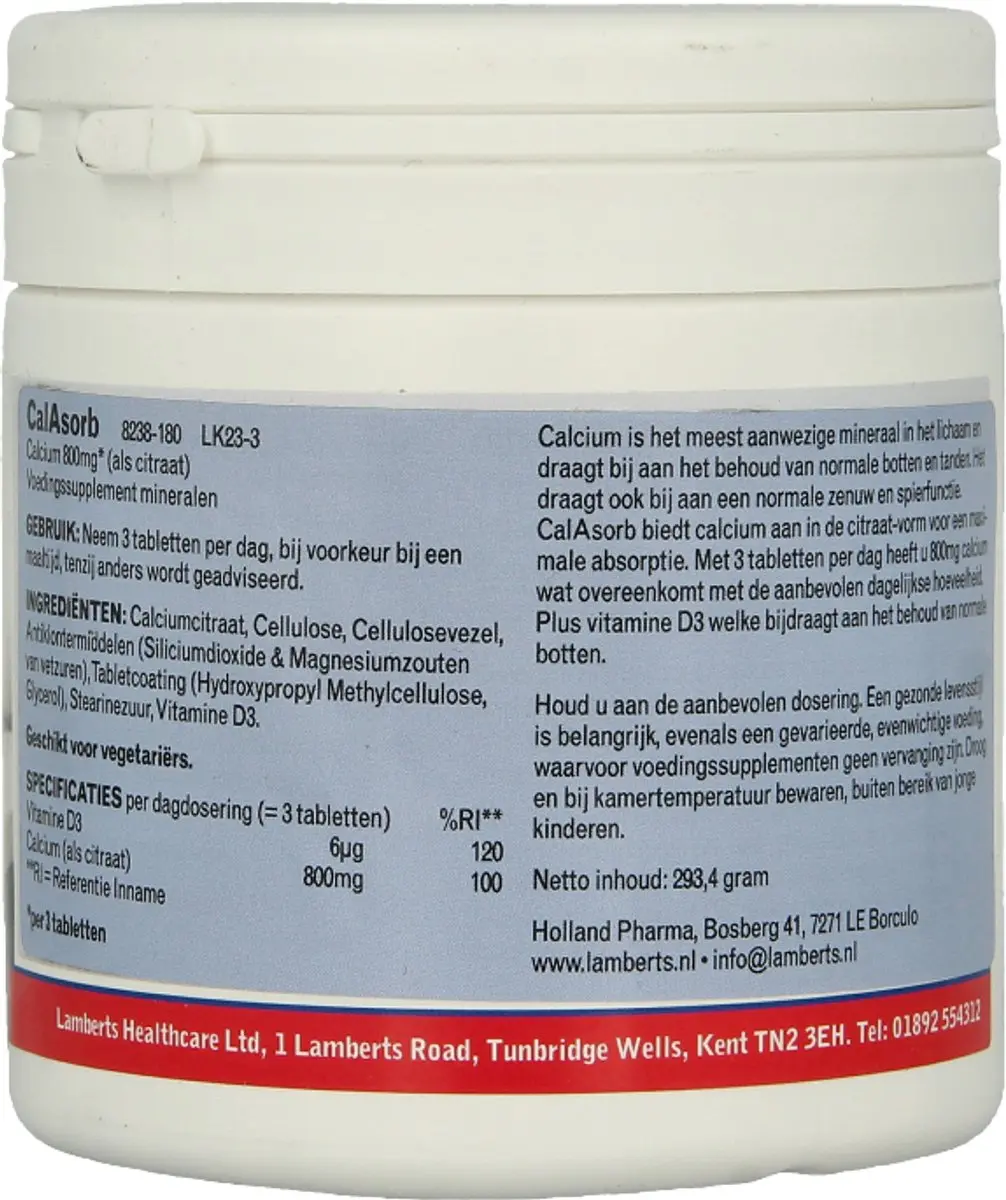 Lamberts CalAsorb Calcium Citraat & Vitamine D3 180 Tabletten