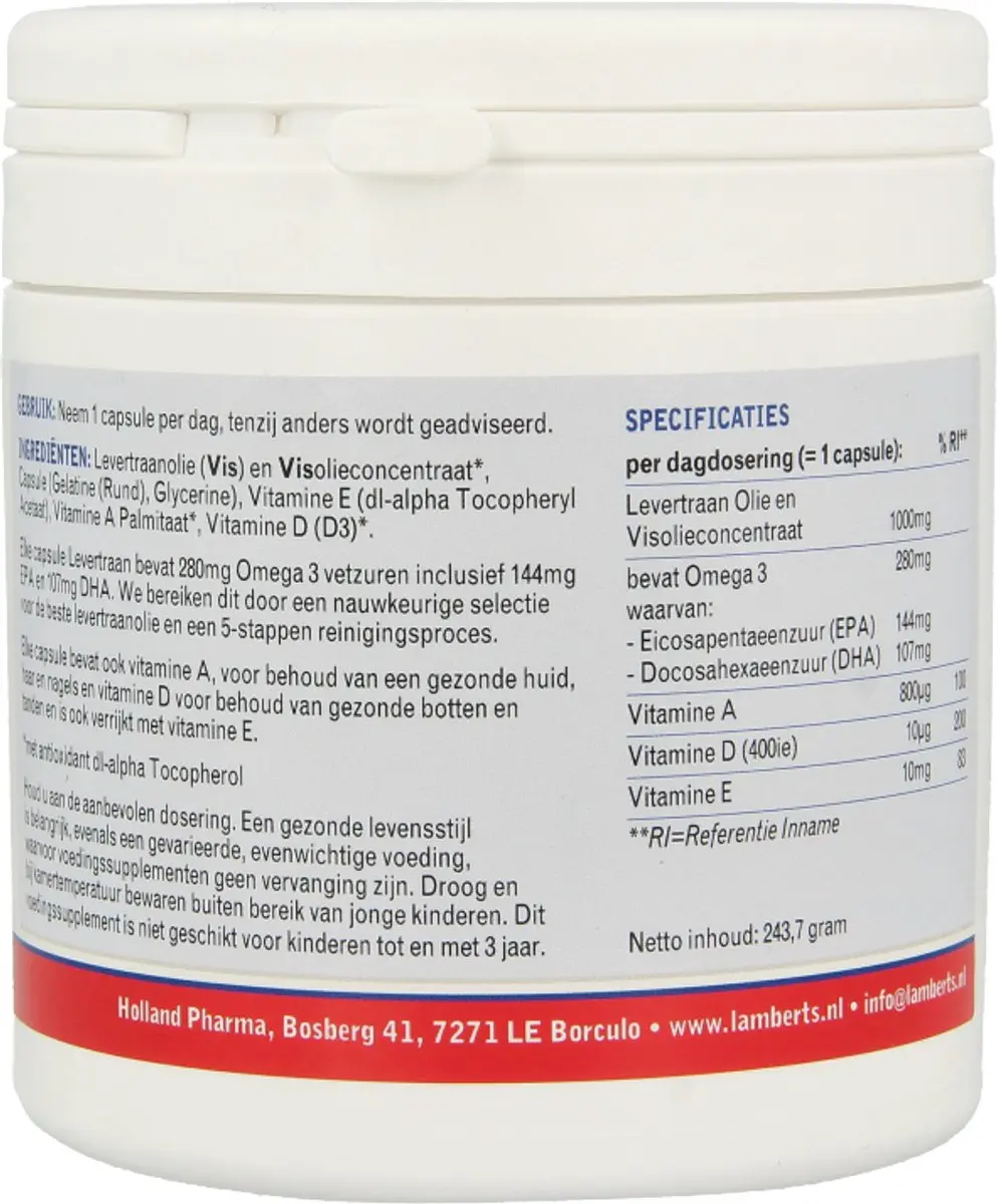 Lamberts Levertraanolie 1000mg 180 Capsules