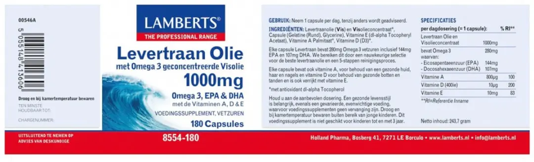 Lamberts Levertraanolie 1000mg 180 Capsules