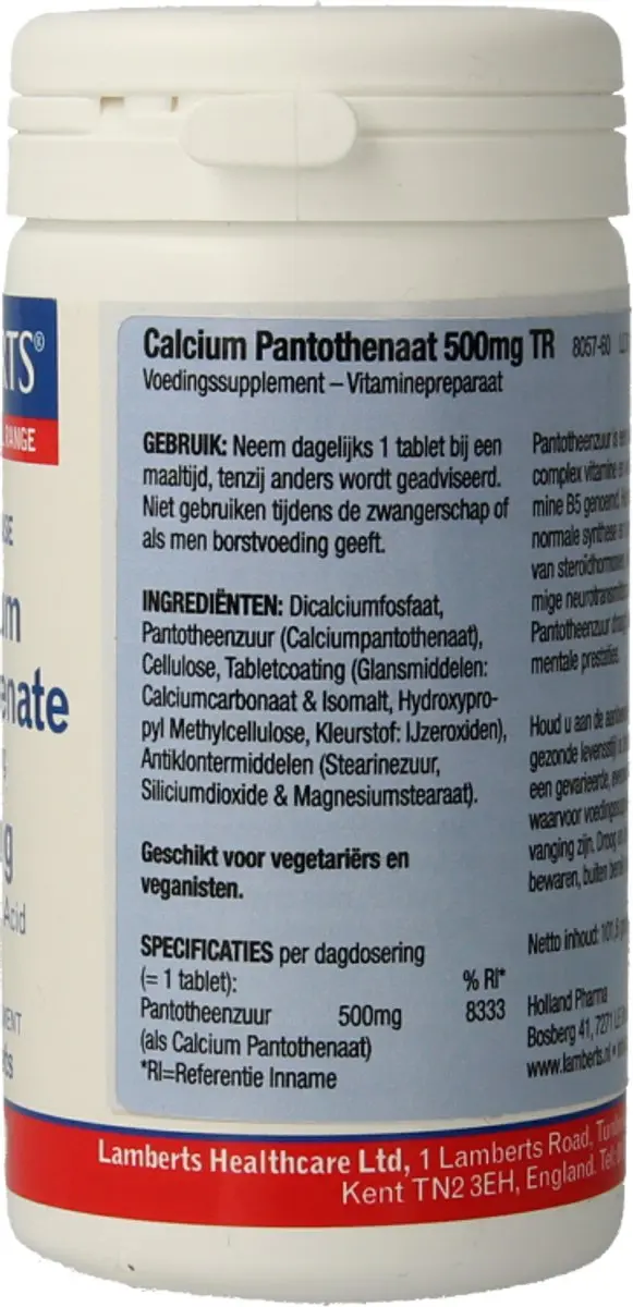 Lamberts Calcium Pantothenaat 60 Tabletten