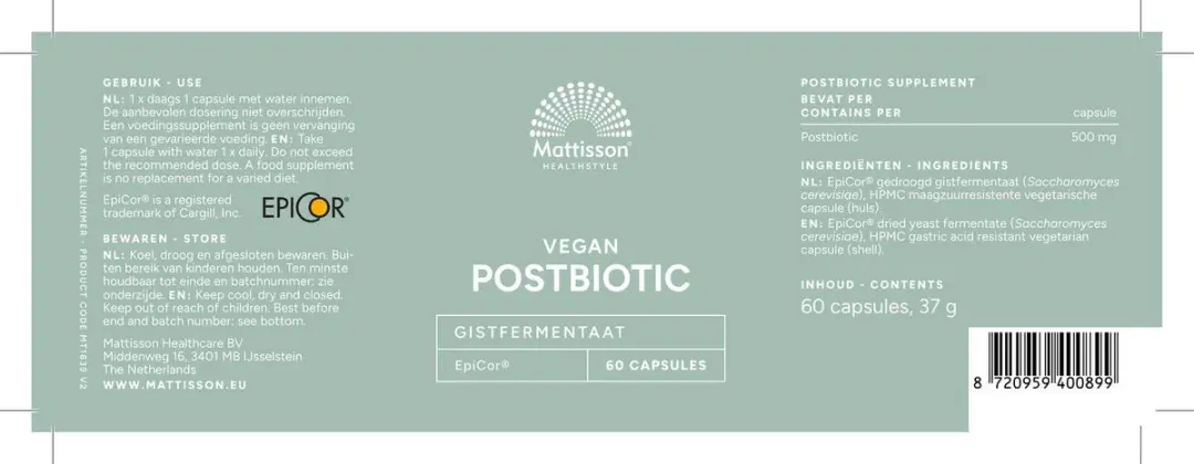 Mattisson Vegan Postbiotic EpiCor 500mg - 60 Capsules