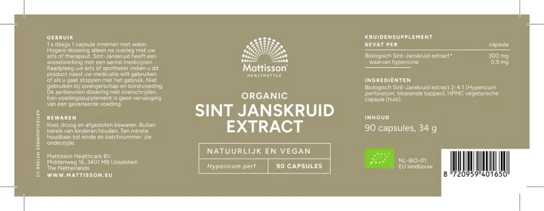Mattisson Biologisch Sint-Janskruid Extract 90 Capsules