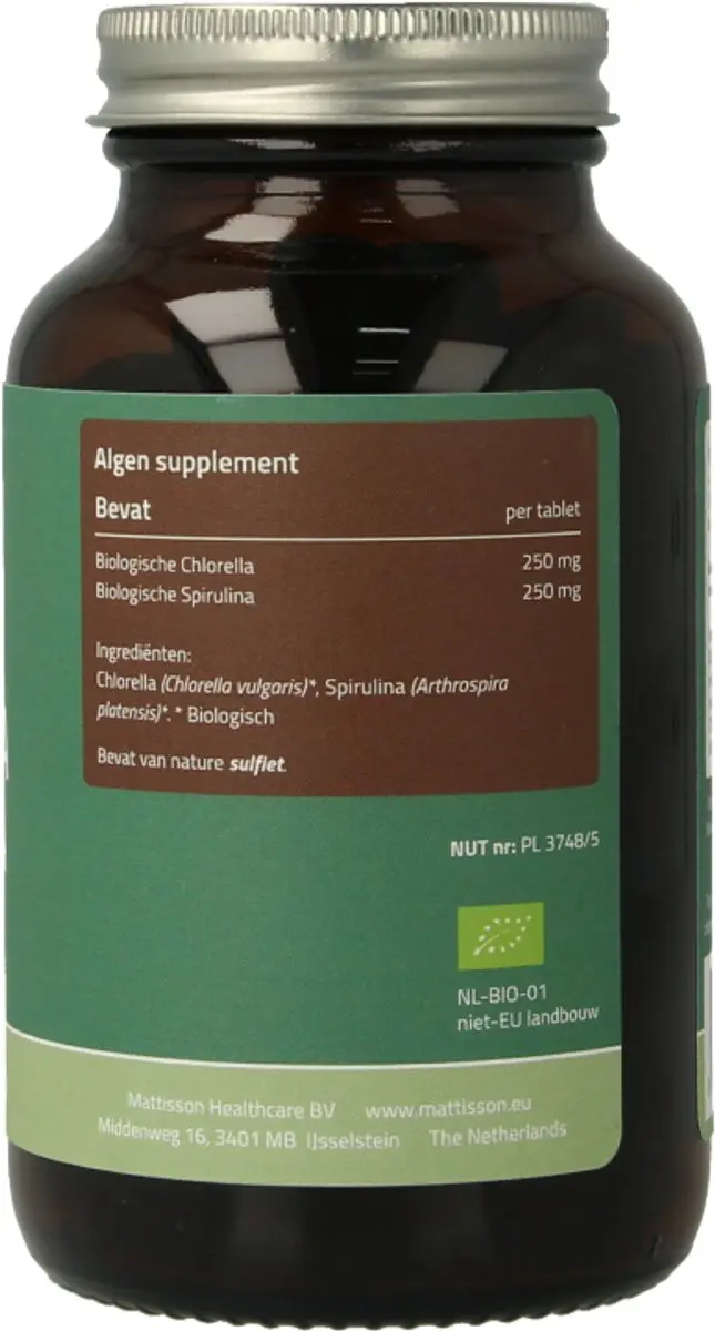 Mattisson Biologische Spirulina Chlorella Tabletten 500mg - 240 Stuks