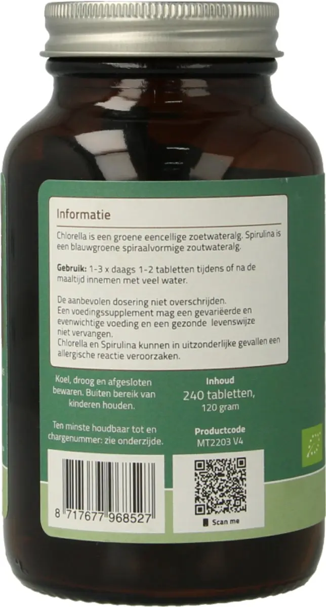 Mattisson Biologische Spirulina Chlorella Tabletten 500mg - 240 Stuks