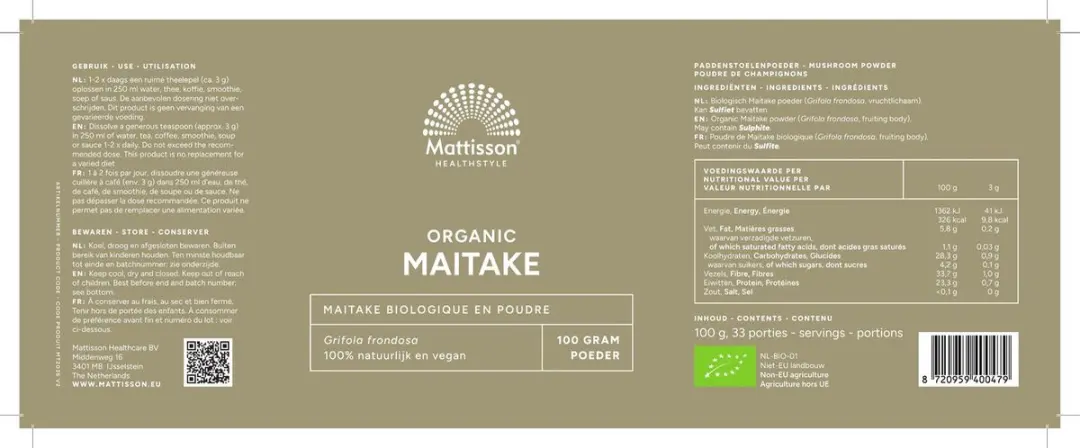Mattisson Biologisch Maitake Poeder 100g