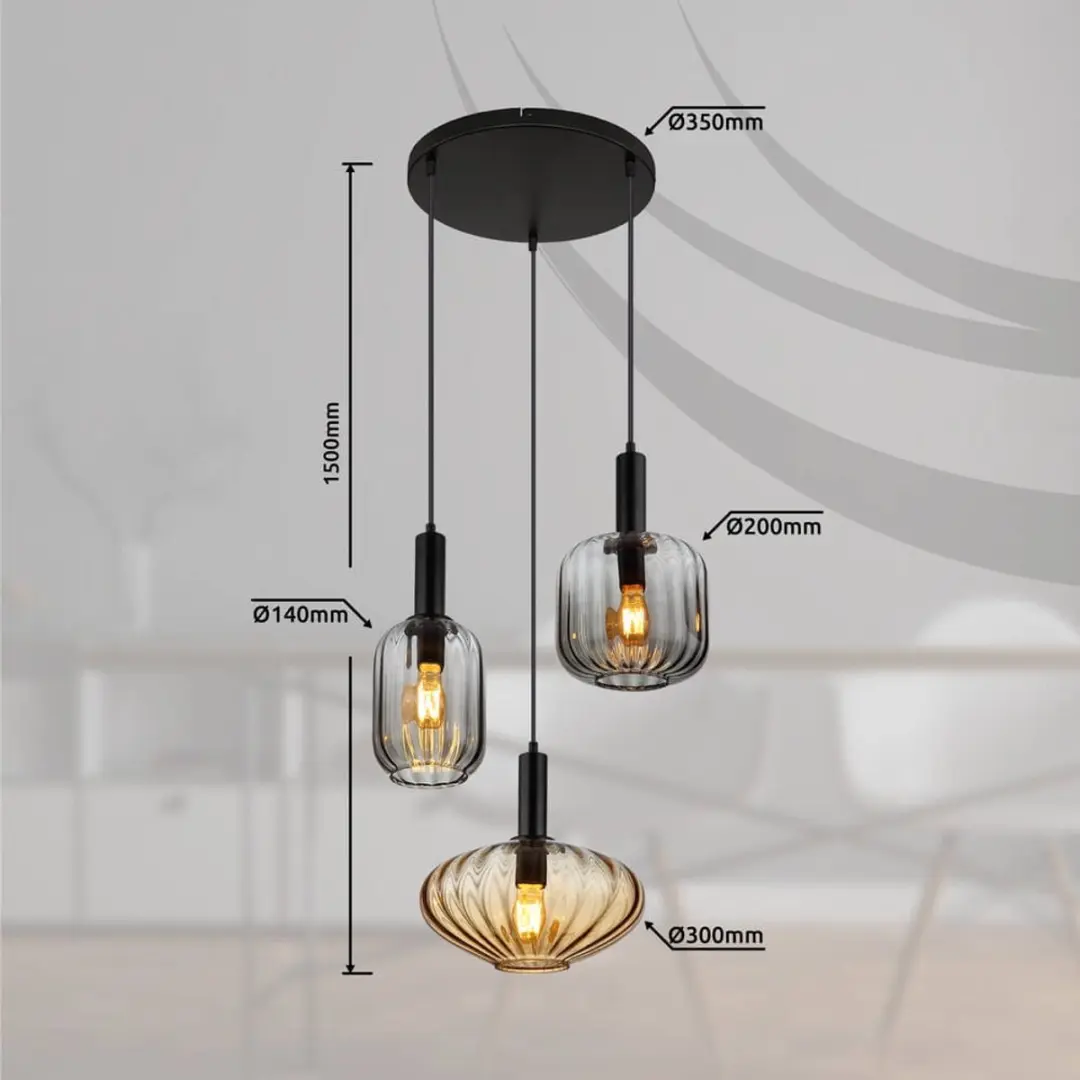 Globo Valletta Hanglamp - 3 Lichtpunten - Ø55cm - Multicolor - afbeelding 6 van 6
