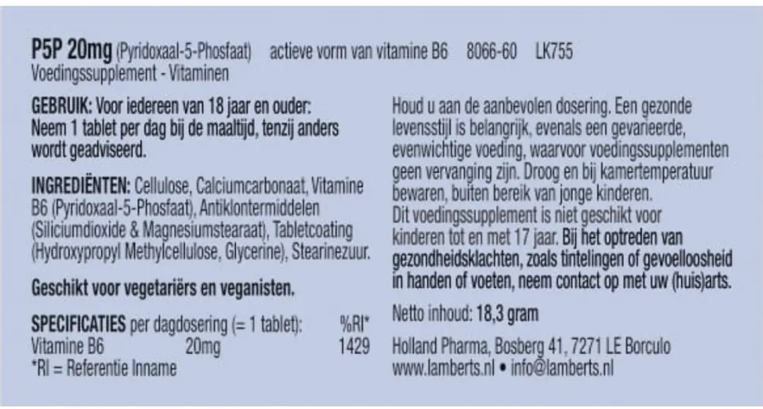 Lamberts Vitamine B6 (P5P) 20mg 60 Tabletten