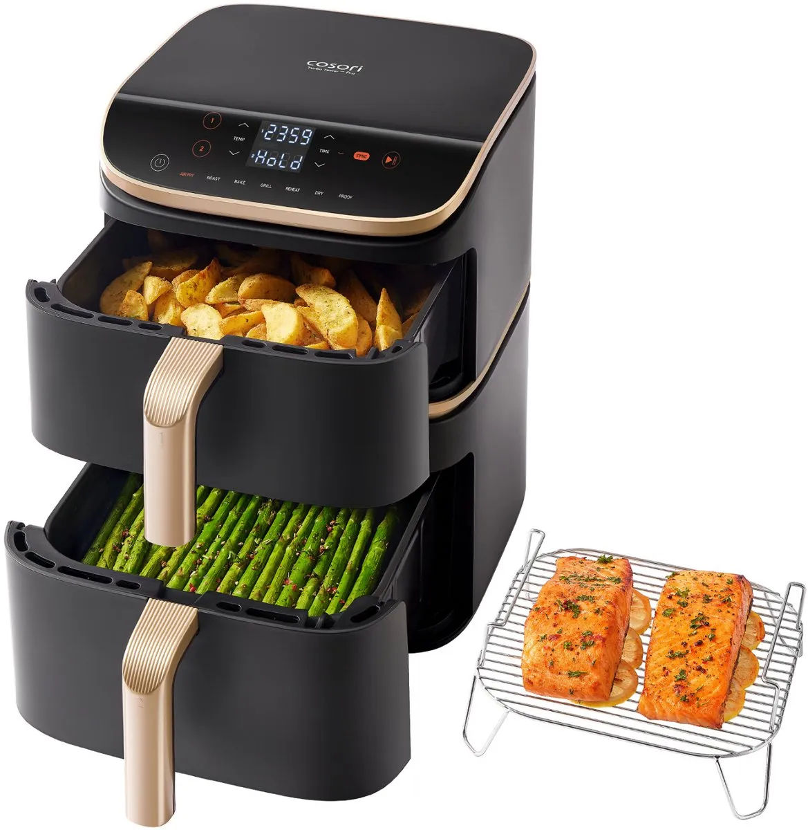 Cosori XXL Airfryer Turbo Tower Pro 10.8L - 7 Programma's - Zwart/Goud