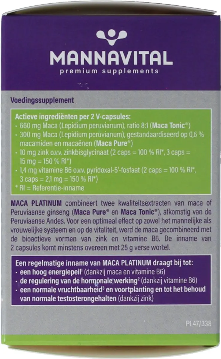 Mannavital Maca Platinum Capsules - 60 Stuks