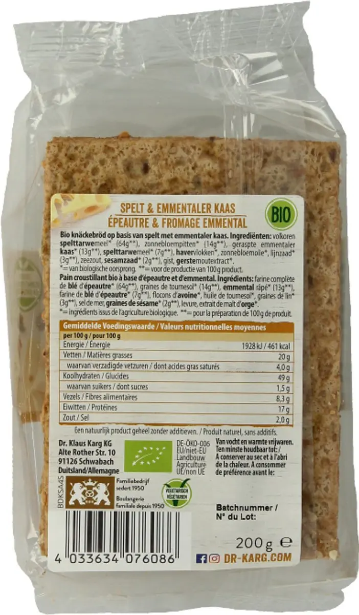 DR Karg Spelt Met Emmenthaler 200g