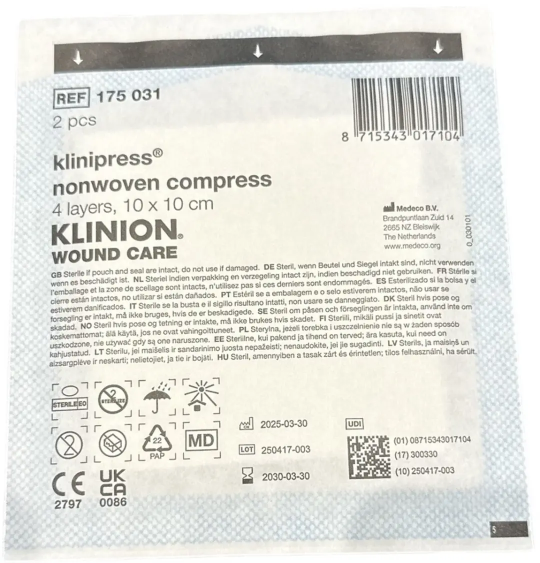 Klinion Non-Woven Kompres 10x10cm - 100 Stuks