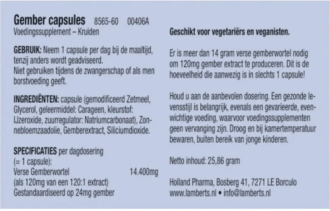 Lamberts Ginger Capsules 60 Stuks