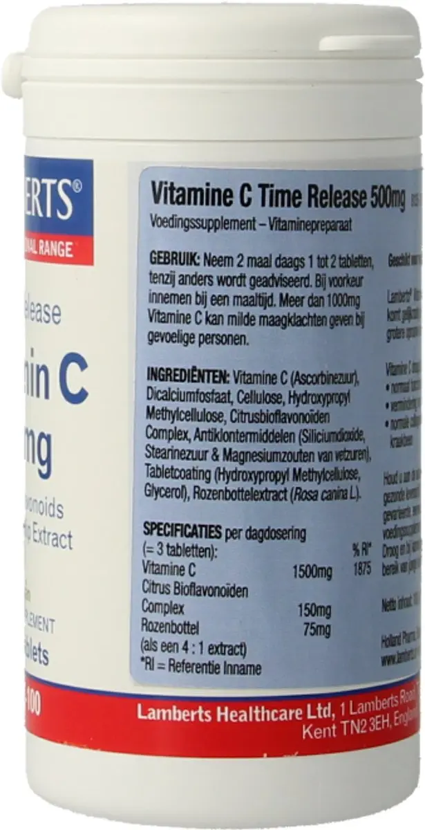 Lamberts Vitamine C 500 Tr & Bioflavonoïden 100mg - 100 Stuks