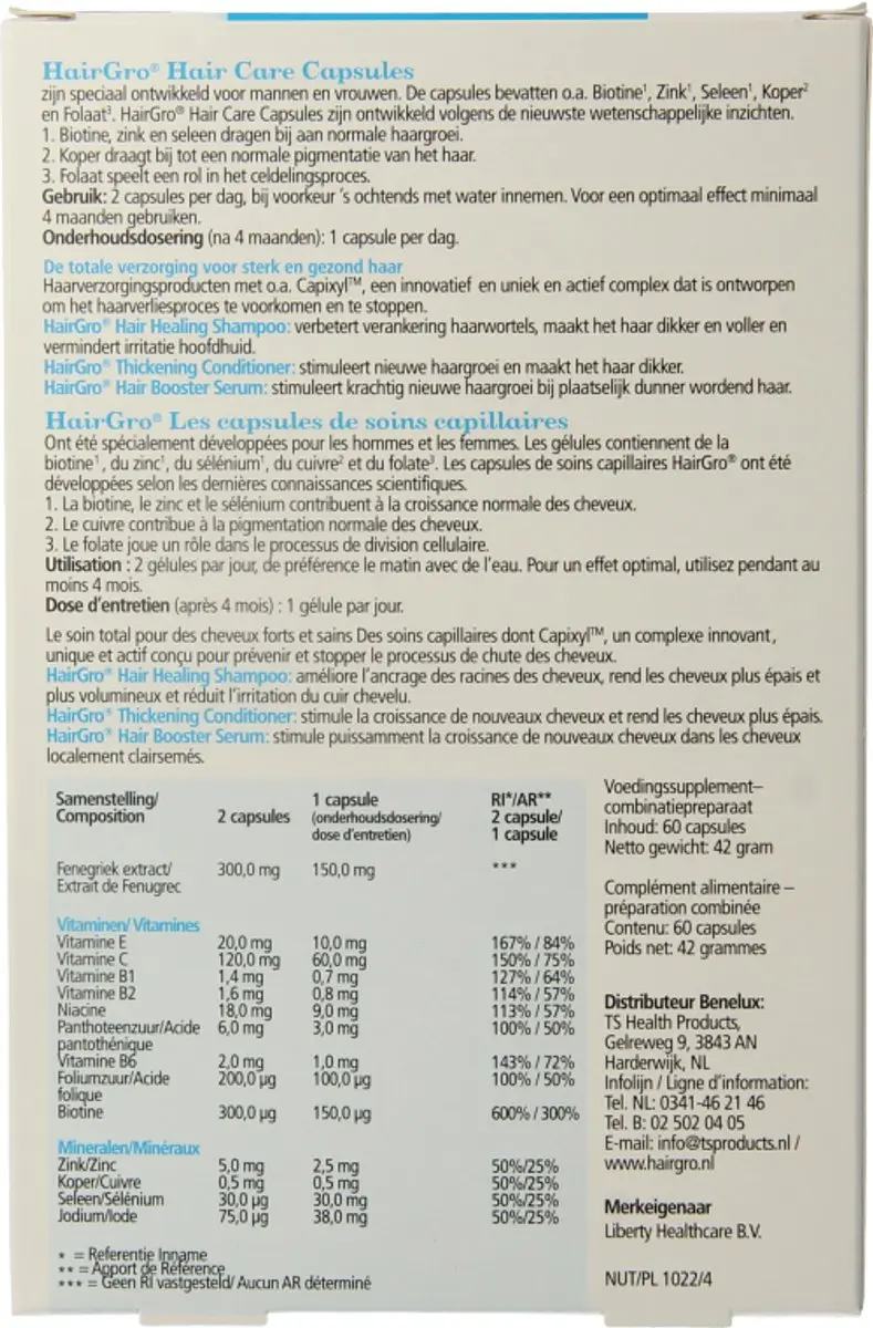 Hairgro Voedingssupplement Capsules 60 Stuks