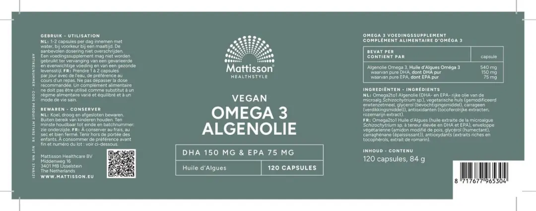 Mattisson Vegan Algenolie Omega 3 120 Capsules