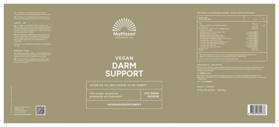 Mattisson Darm Support Voedingssupplement 275g