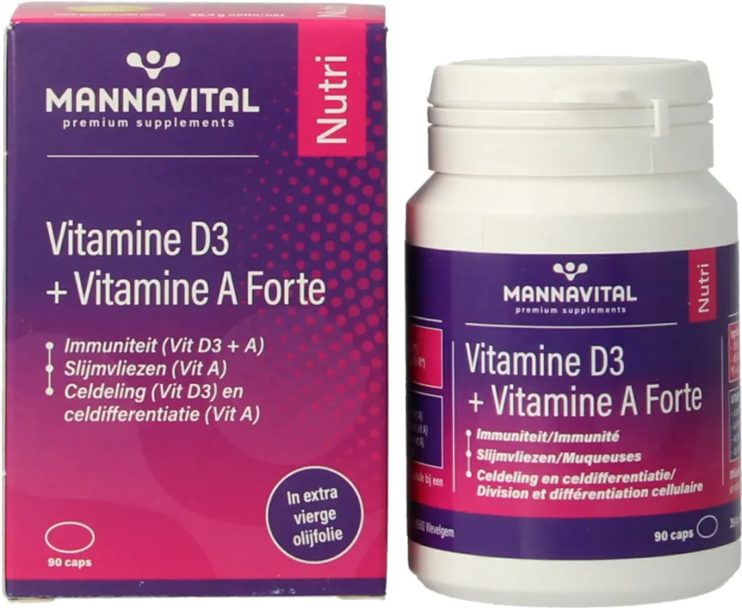 Mannavital Vitamine D3 + A Forte 90 Capsules