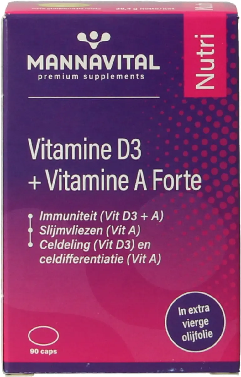 Mannavital Vitamine D3 + A Forte 90 Capsules