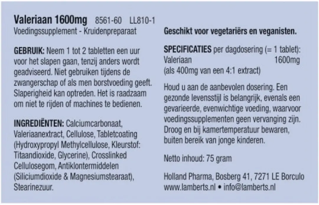 Lamberts Valeriaan 1600mg 60 Tabletten