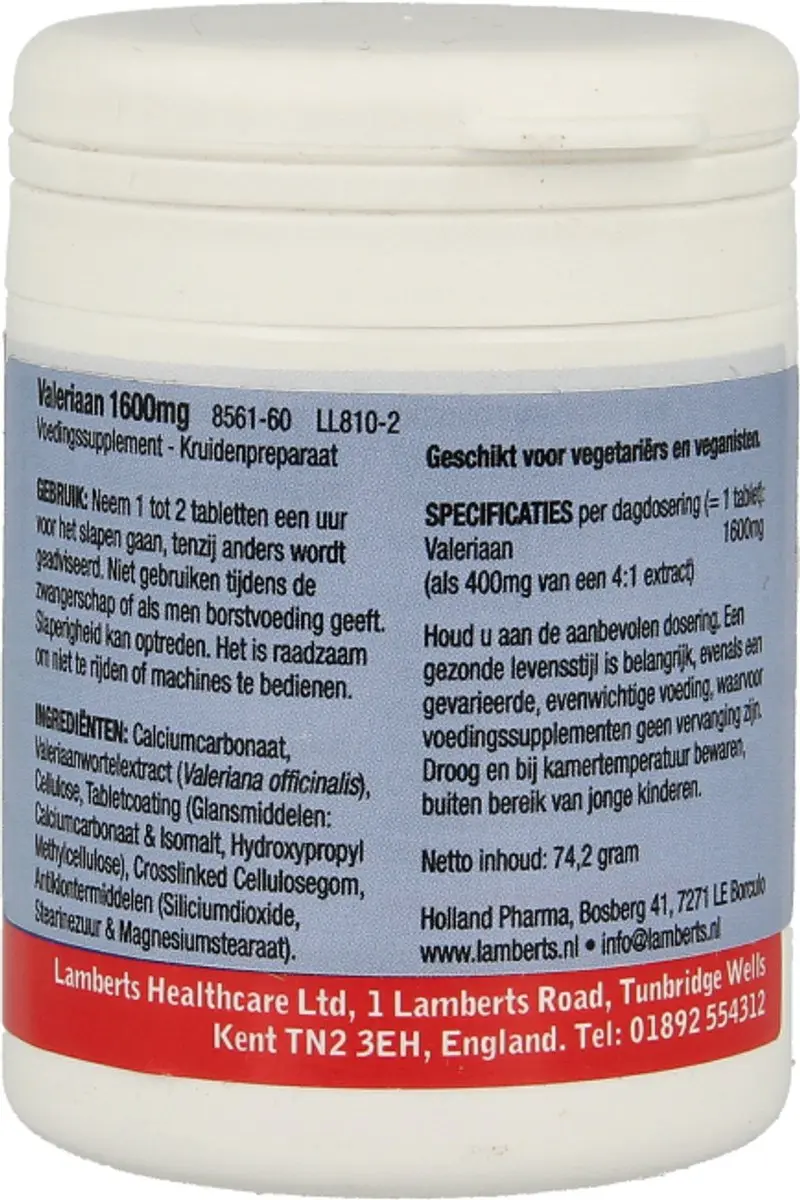 Lamberts Valeriaan 1600mg 60 Tabletten