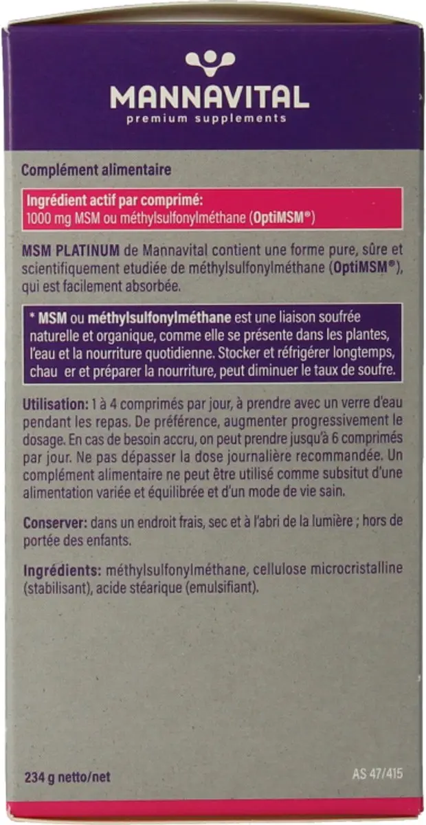 Mannavital MSM Platinum 180 Tabletten - 180mg