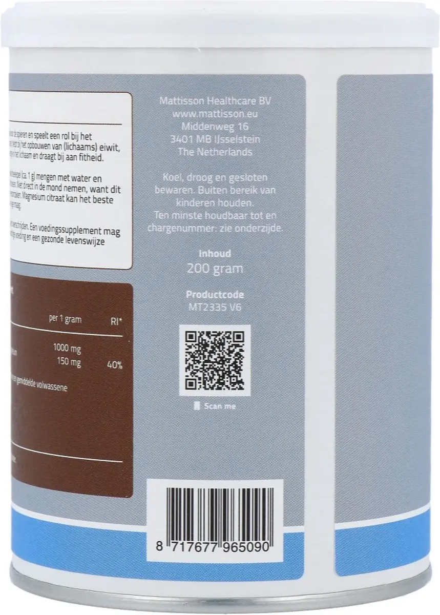 Mattisson Magnesium Citraat Poeder 200g
