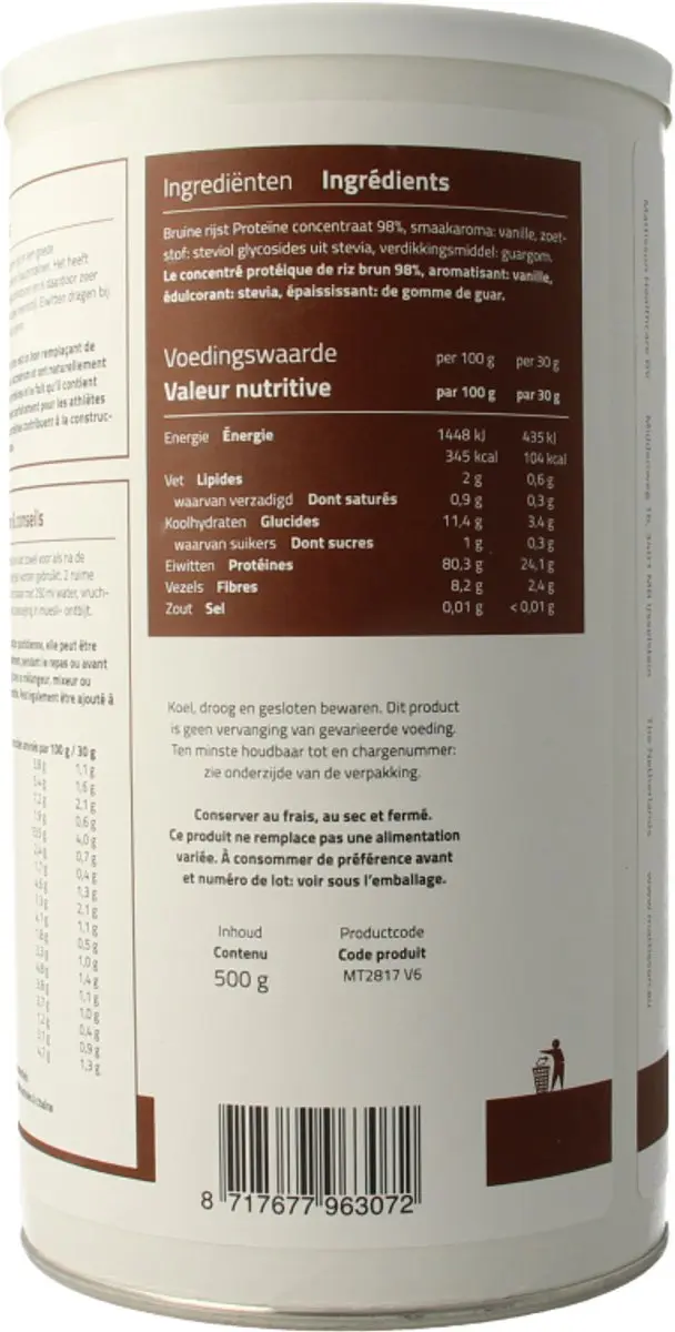 Mattisson Rijst Proteïnepoeder 80% Vanille 500g