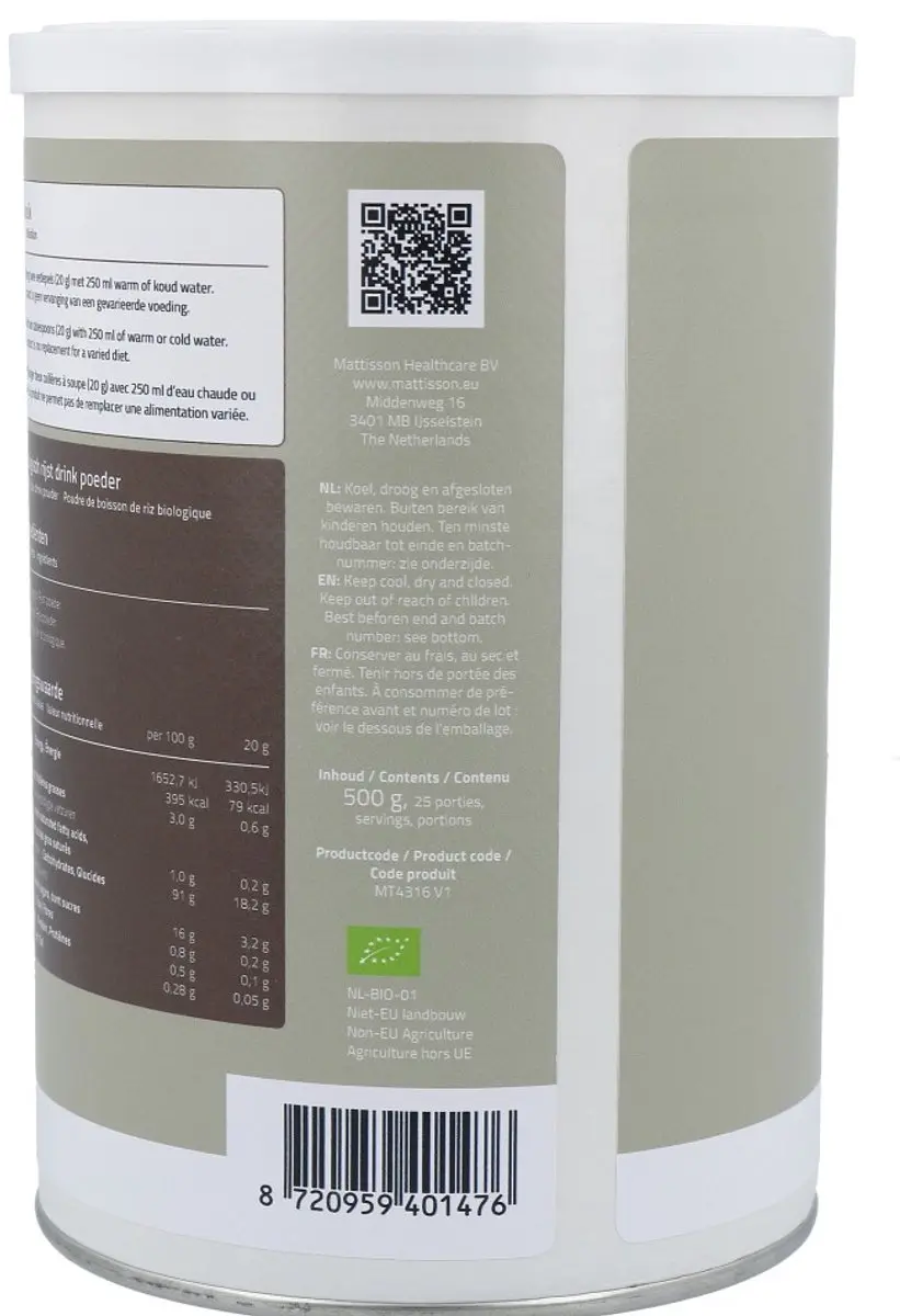 Mattisson Biologisch Rijst Drinkpoeder 500g