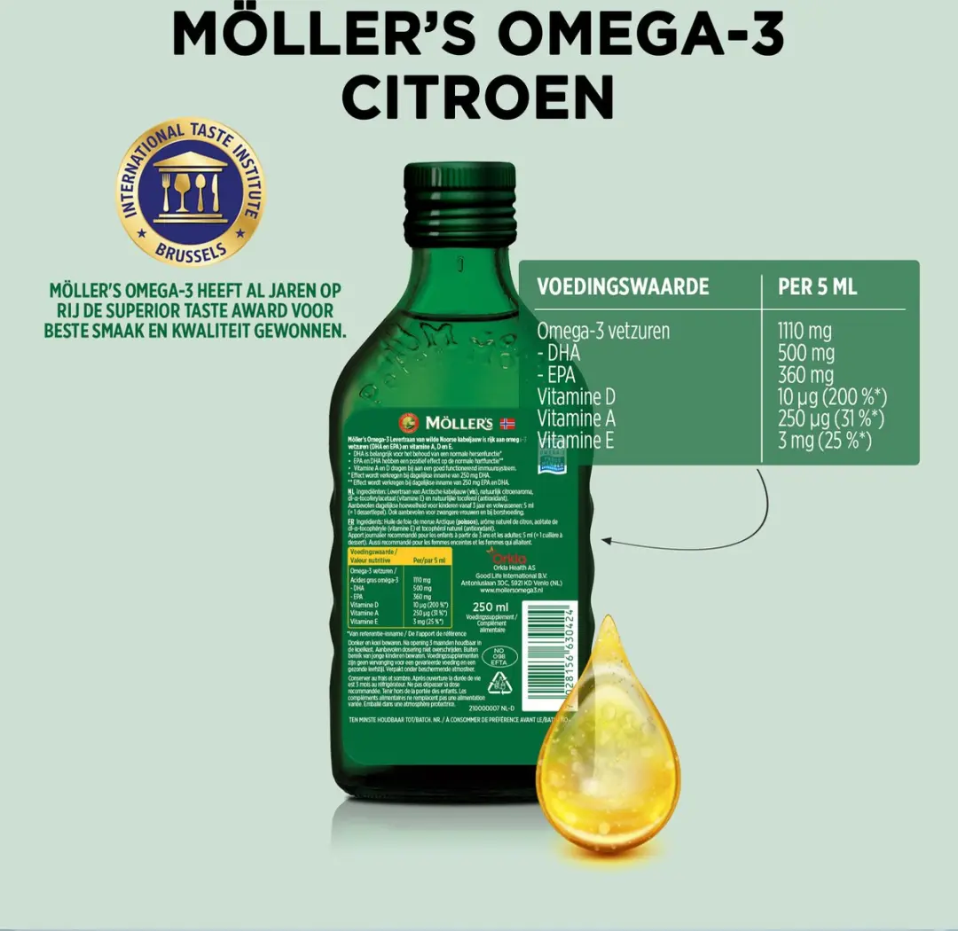 Mollers Omega-3 Levertraan Citroen 500ml