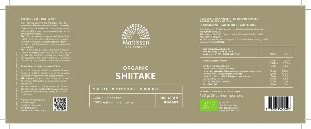 Mattisson Biologisch Shiitake Poeder 100g