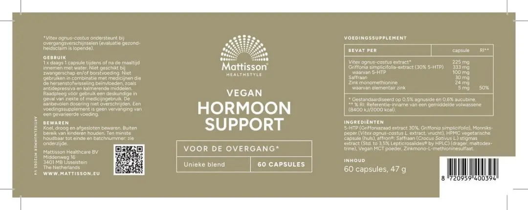 Mattisson Hormoon Support Vitex Agnus Castus 60 Capsules