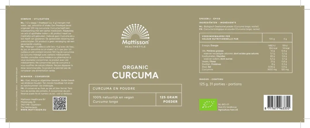 Mattisson Biologische Kurkuma Poeder 125g