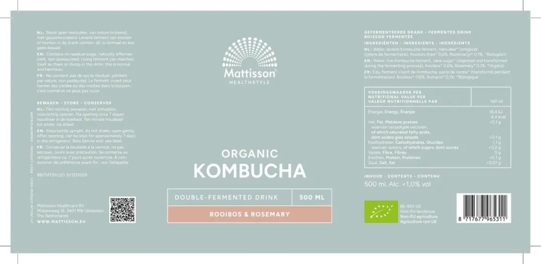 Mattisson Biologische Kombucha Rooibos & Rozemarijn 500ml