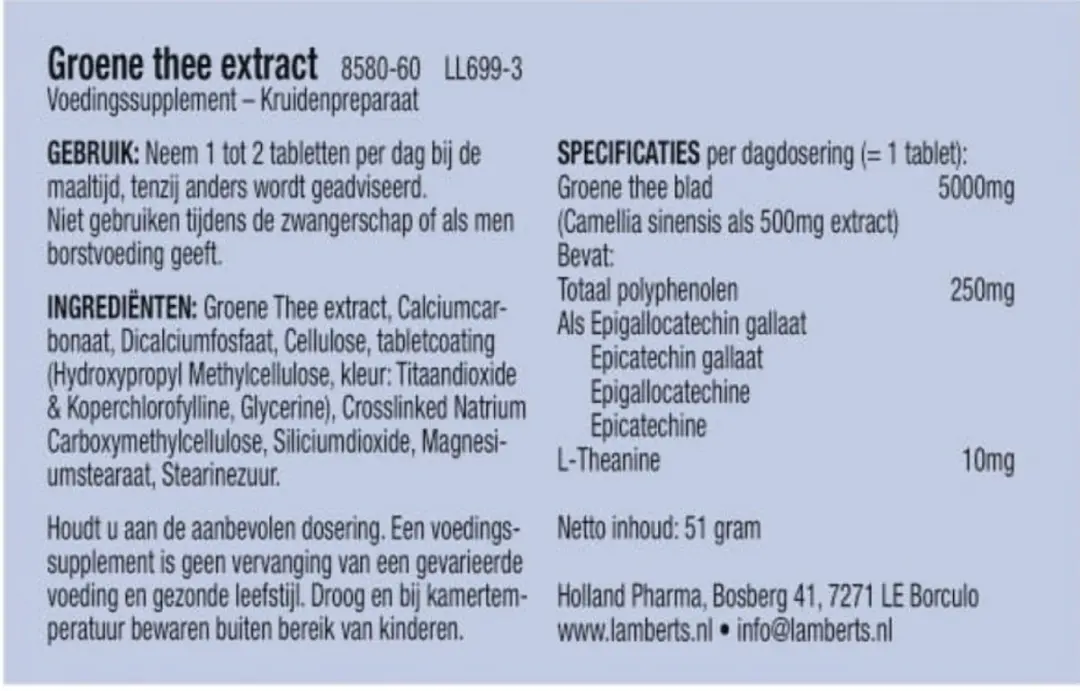 Lamberts Groene Thee 5000mg Tabletten - 60 Stuks