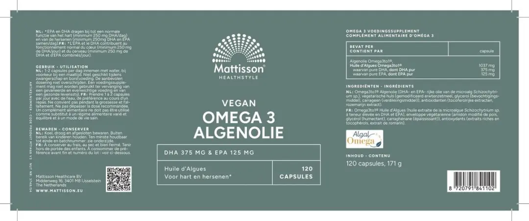 Mattisson Vegan Algenolie Omega 3 500mg - 120 Capsules