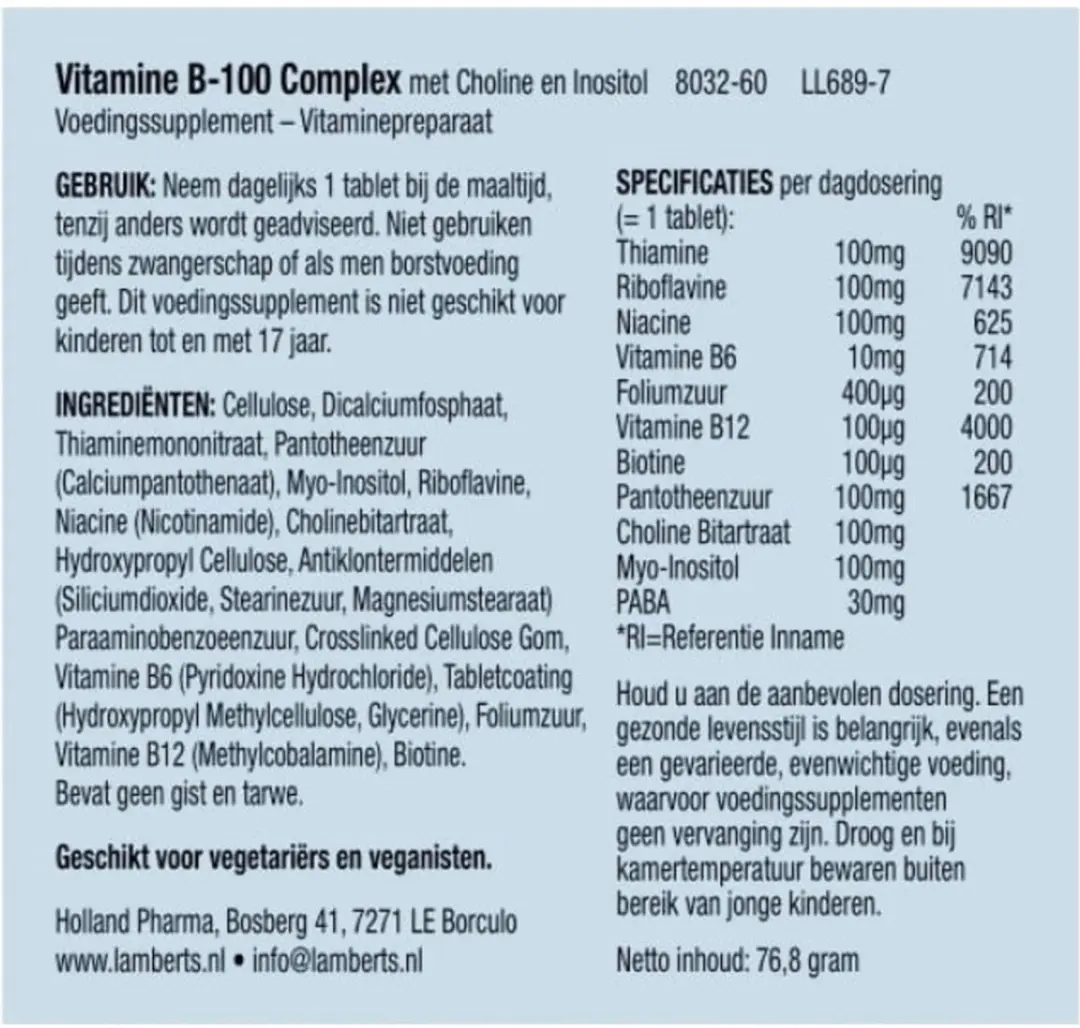 Lamberts Vitamine B100 Complex 60 Tabletten