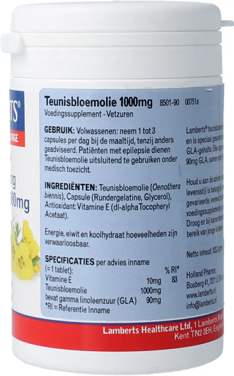 Lamberts Teunisbloemolie 1000mg - 90 Capsules