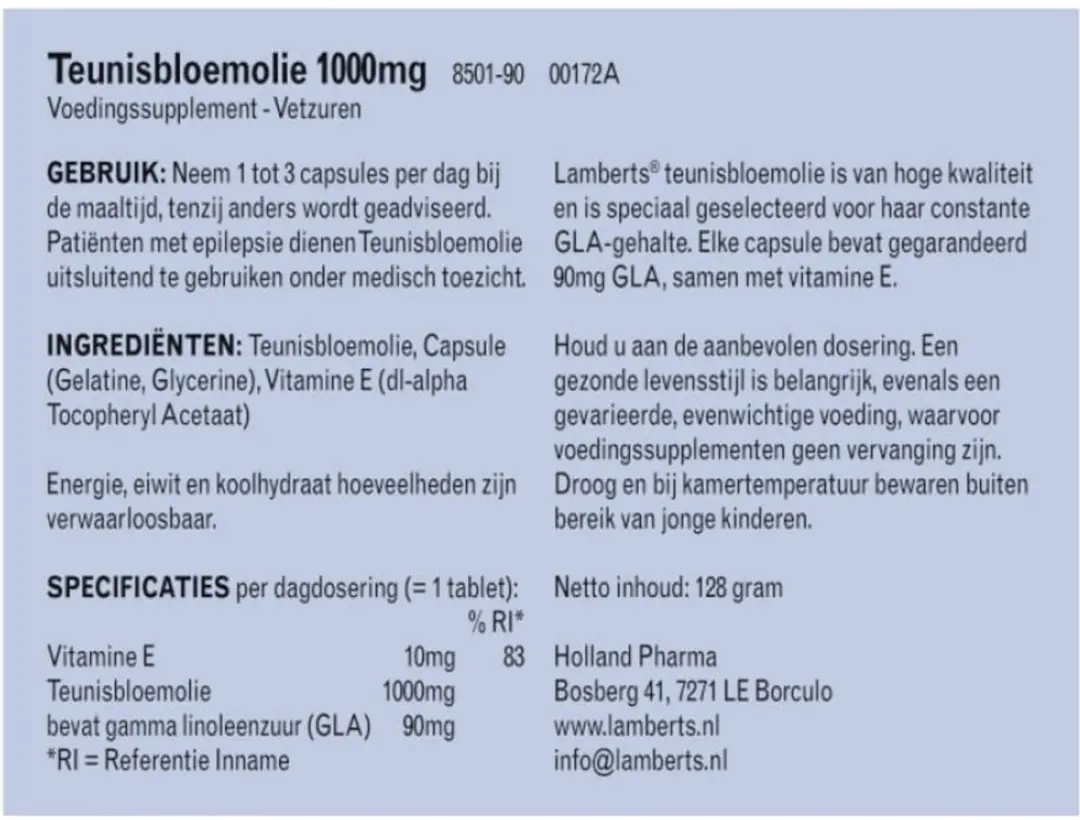 Lamberts Teunisbloemolie 1000mg - 90 Capsules