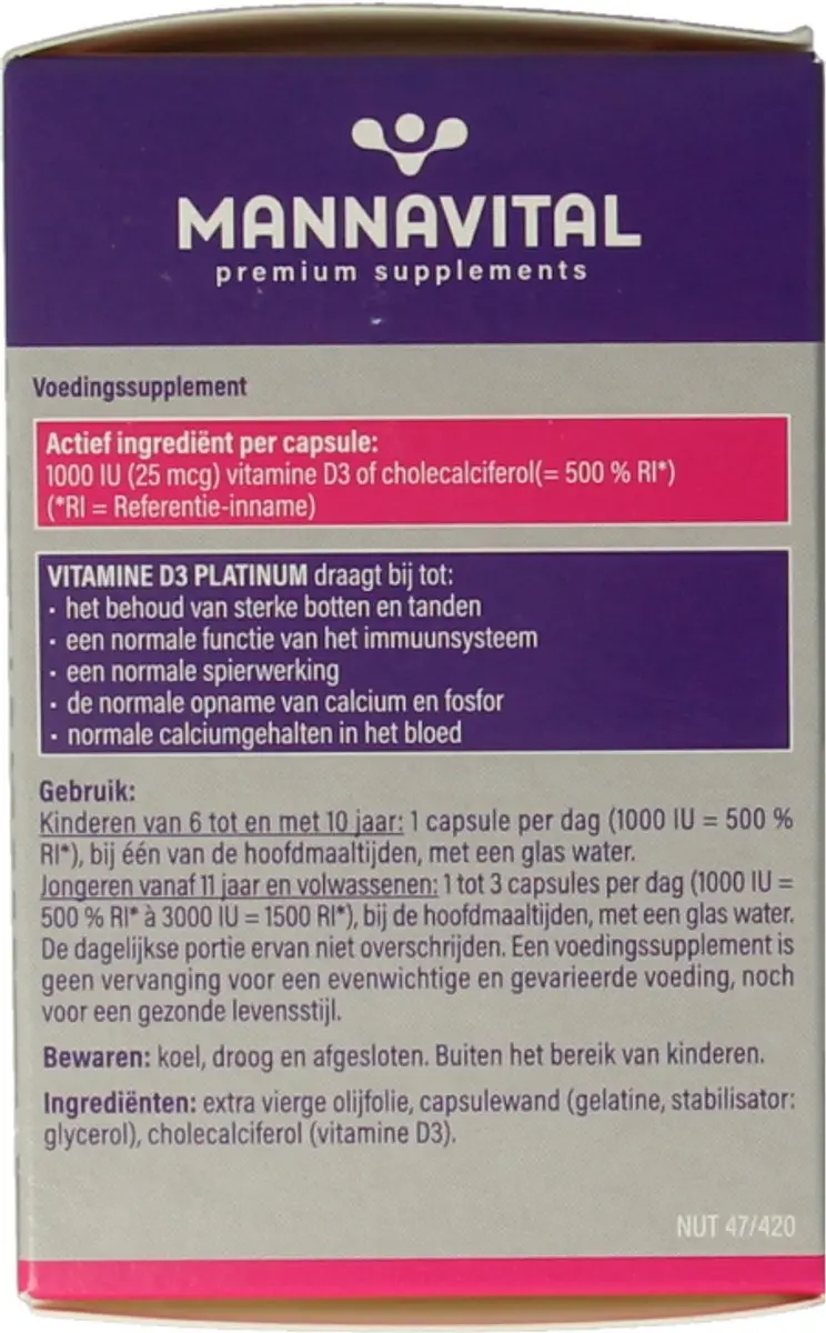 Mannavital Vitamine D3 Platinum 90 Capsules