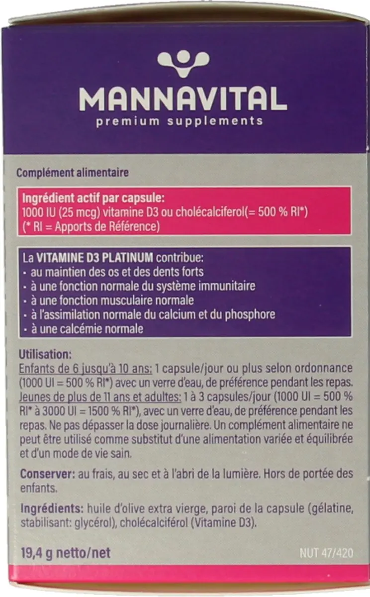 Mannavital Vitamine D3 Platinum 90 Capsules