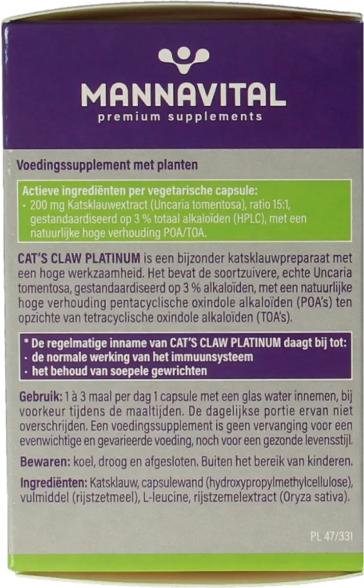 Mannavital Cat's Claw Platinum 60 Capsules