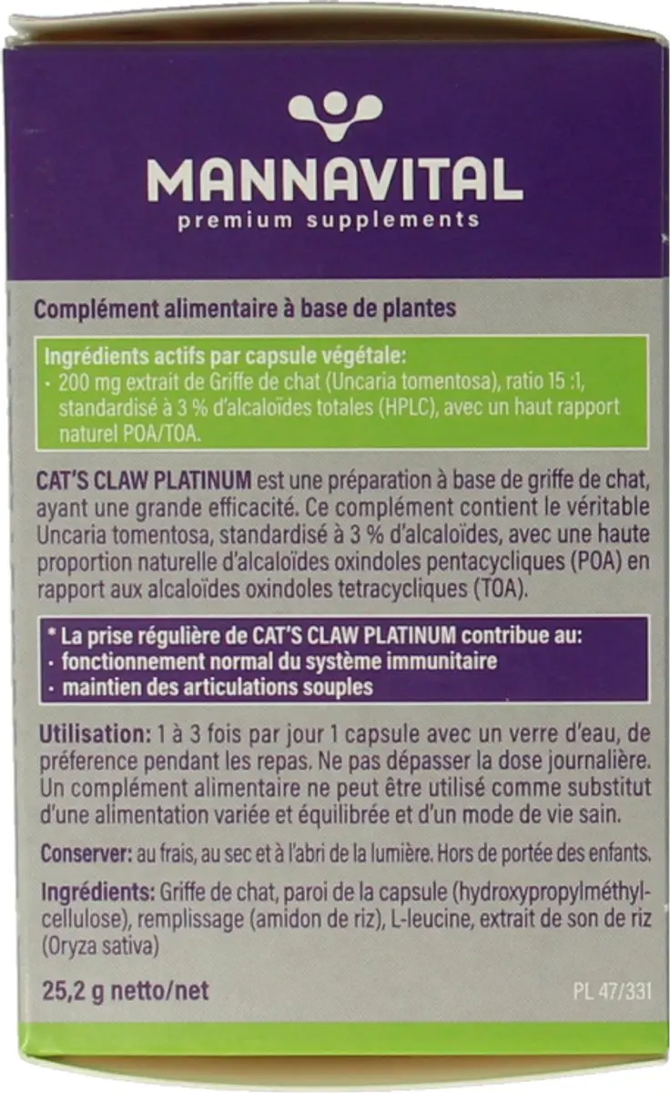 Mannavital Cat's Claw Platinum 60 Capsules