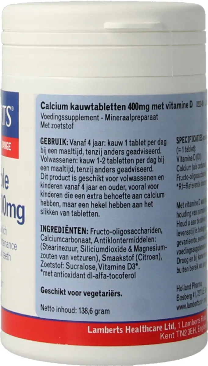 Lamberts Chewable Calcium 400mg - 60ml